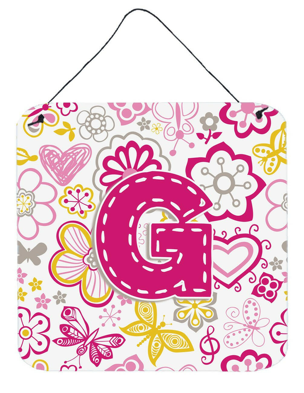 Letter G Flowers and Butterflies Pink Wall or Door Hanging Prints CJ2005-GDS66 by Caroline's Treasures