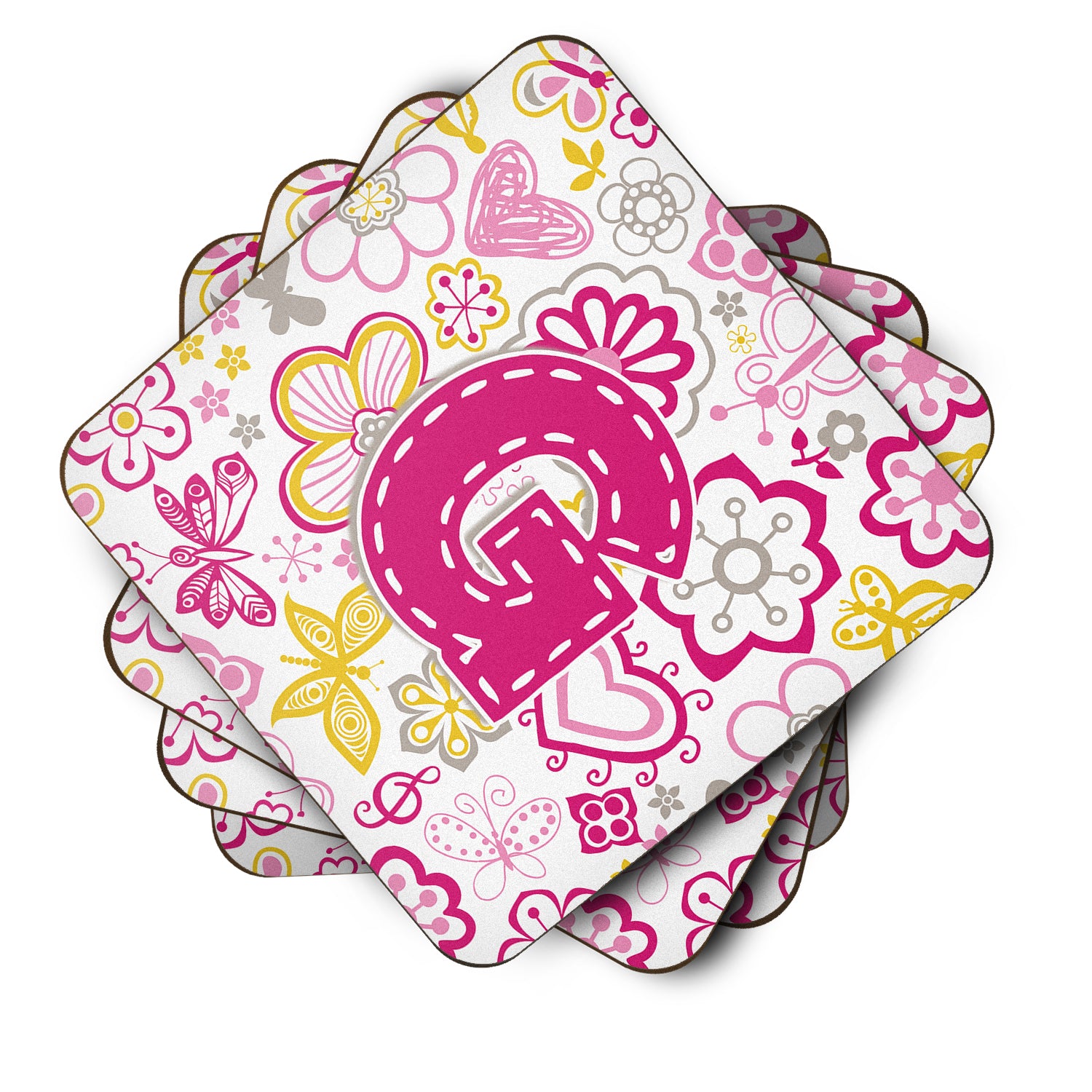 Set of 4 Letter G Flowers and Butterflies Pink Foam Coasters CJ2005-GFC - the-store.com