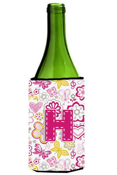 Letter H Flowers and Butterflies Pink Wine Bottle Beverage Insulator Hugger CJ2005-HLITERK by Caroline's Treasures
