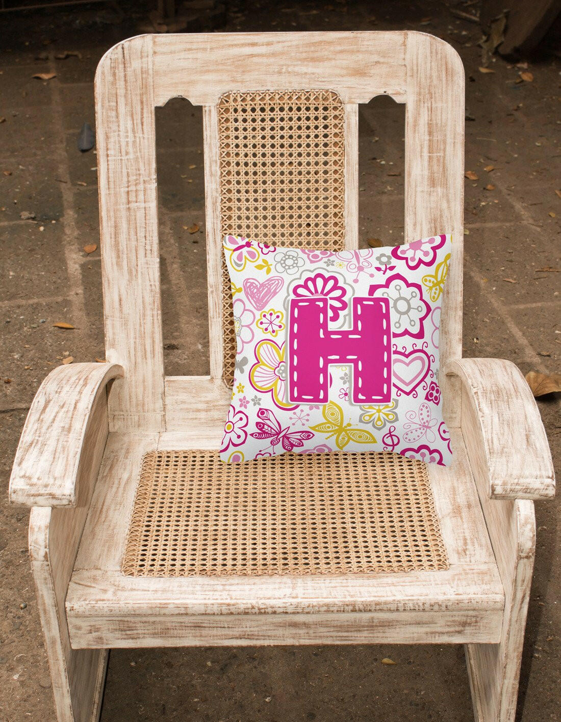 Letter H Flowers and Butterflies Pink Canvas Fabric Decorative Pillow CJ2005-HPW1414 by Caroline's Treasures