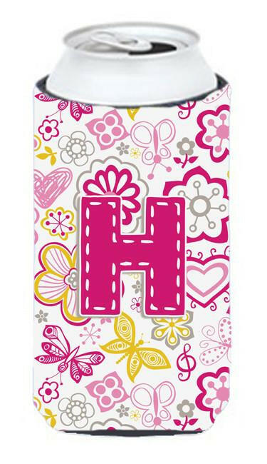 Letter H Flowers and Butterflies Pink Tall Boy Beverage Insulator Hugger CJ2005-HTBC by Caroline's Treasures