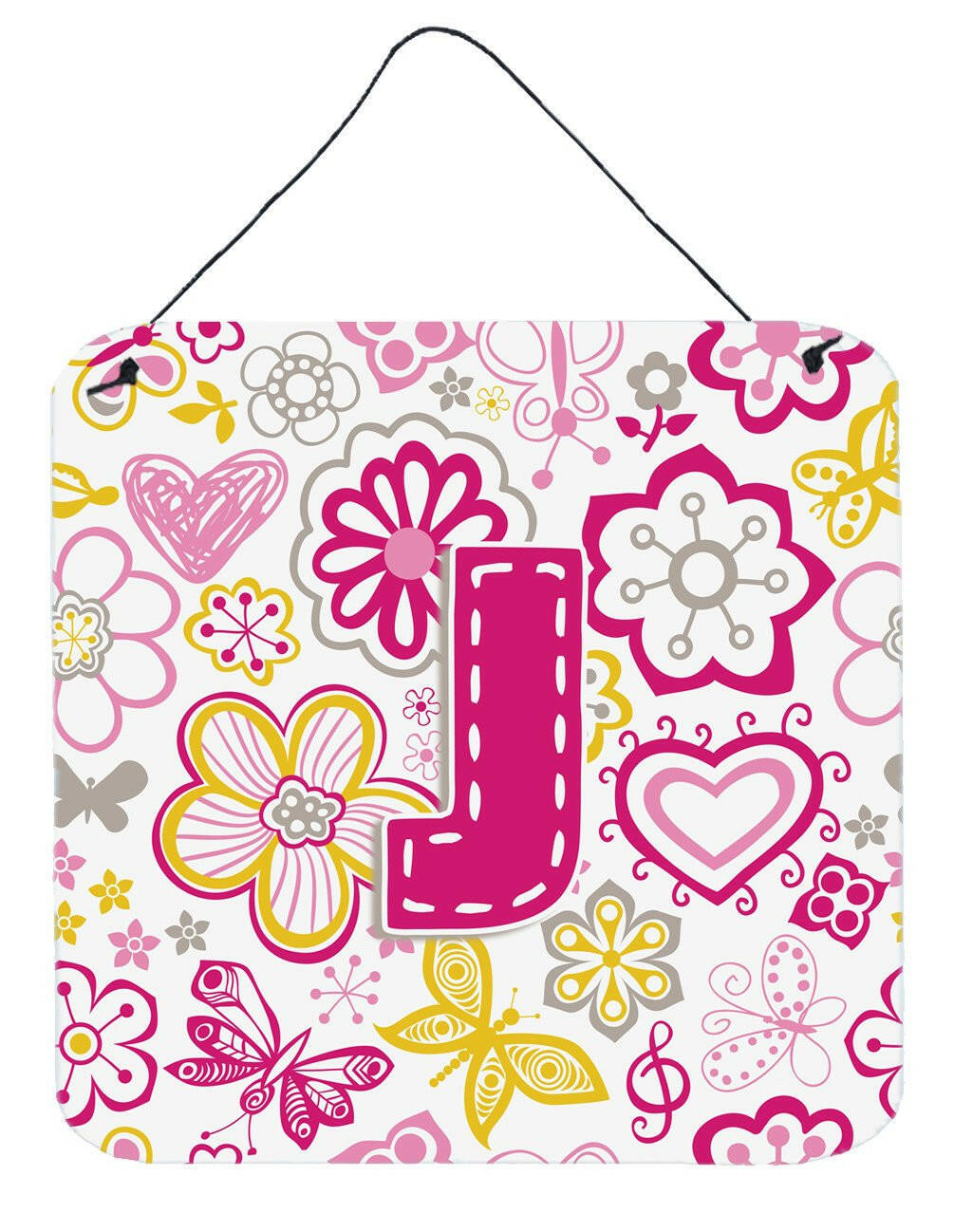 Letter J Flowers and Butterflies Pink Wall or Door Hanging Prints CJ2005-JDS66 by Caroline's Treasures