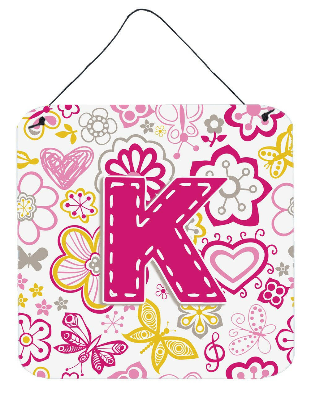 Letter K Flowers and Butterflies Pink Wall or Door Hanging Prints CJ2005-KDS66 by Caroline's Treasures