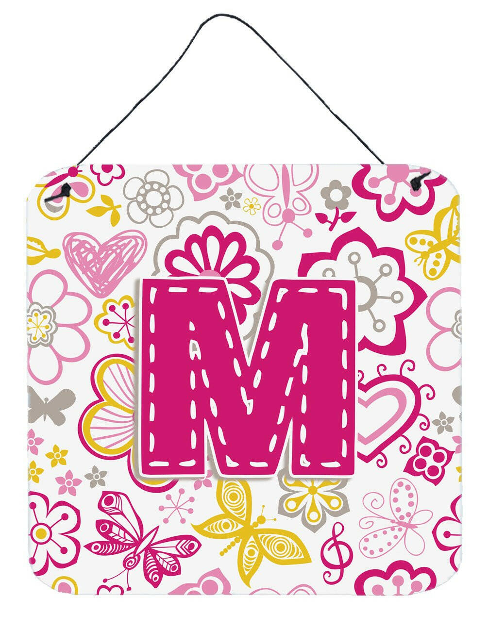 Letter M Flowers and Butterflies Pink Wall or Door Hanging Prints CJ2005-MDS66 by Caroline's Treasures
