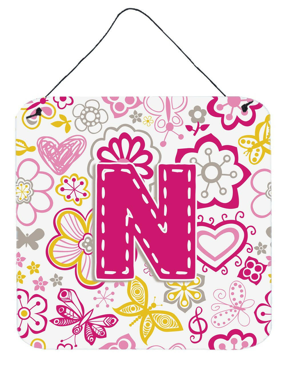 Letter N Flowers and Butterflies Pink Wall or Door Hanging Prints CJ2005-NDS66 by Caroline's Treasures