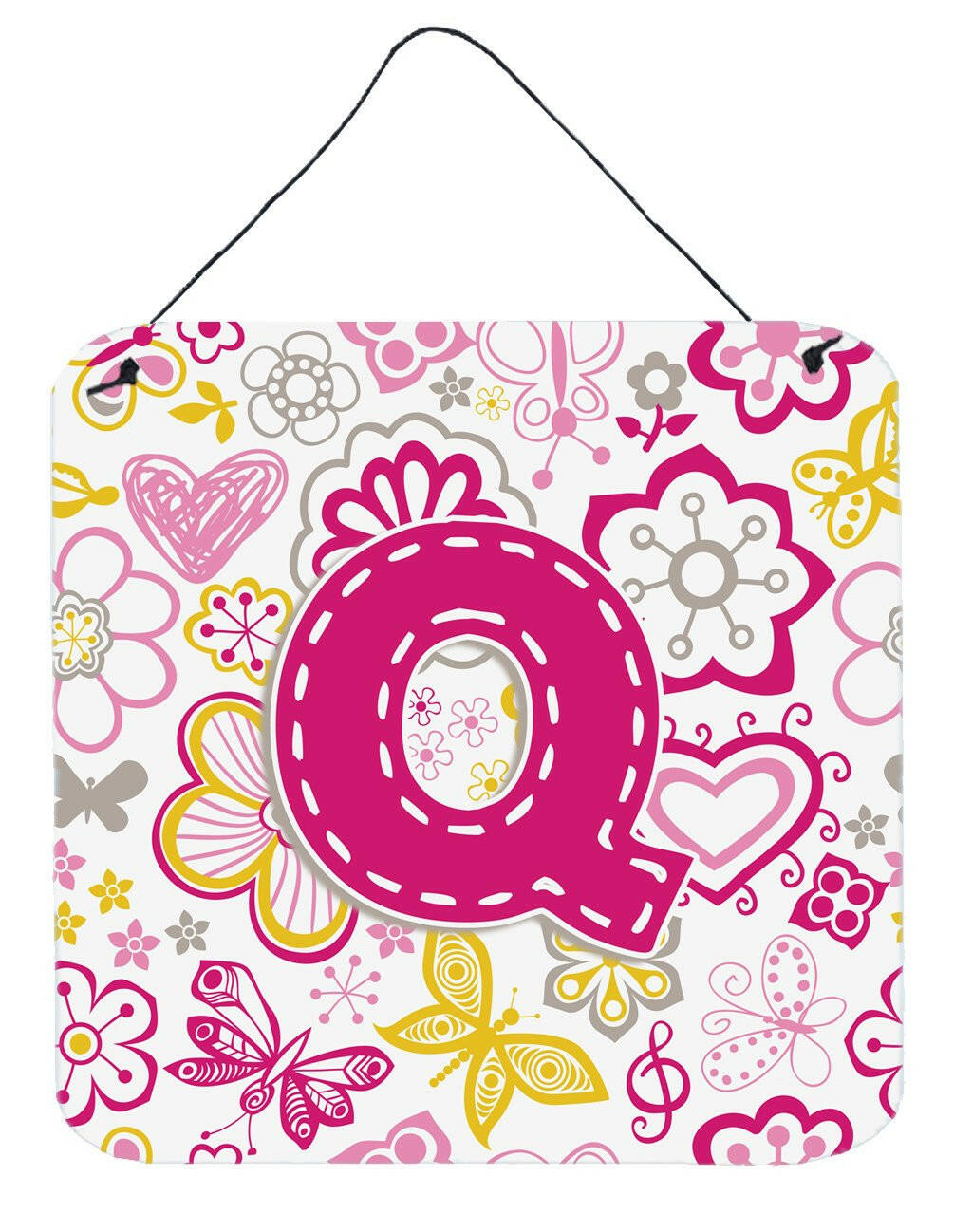 Letter Q Flowers and Butterflies Pink Wall or Door Hanging Prints CJ2005-QDS66 by Caroline's Treasures