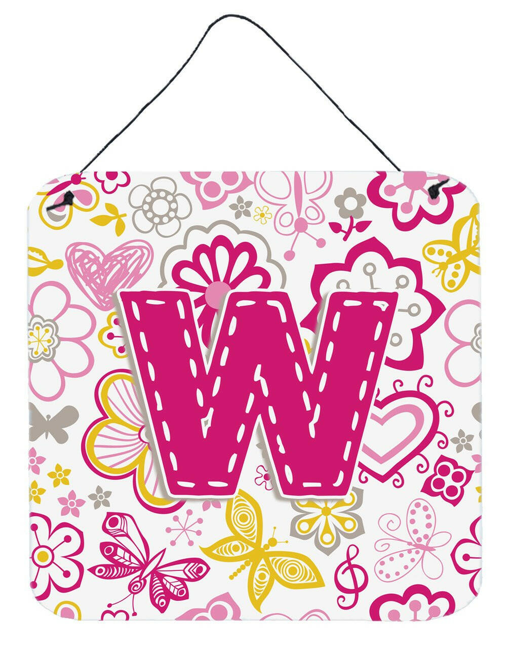 Letter W Flowers and Butterflies Pink Wall or Door Hanging Prints CJ2005-WDS66 by Caroline's Treasures