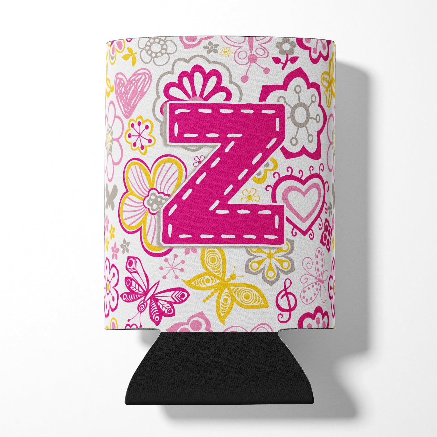 Letter Z Flowers and Butterflies Pink Can or Bottle Hugger CJ2005-ZCC.