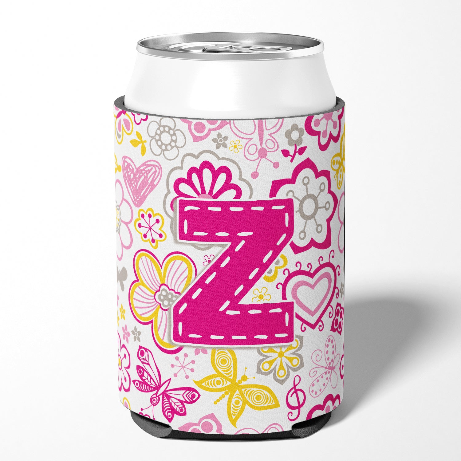 Letter Z Flowers and Butterflies Pink Can or Bottle Hugger CJ2005-ZCC.