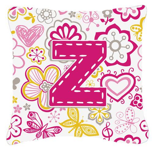 Letter Z Flowers and Butterflies Pink Canvas Fabric Decorative Pillow by Caroline&#39;s Treasures
