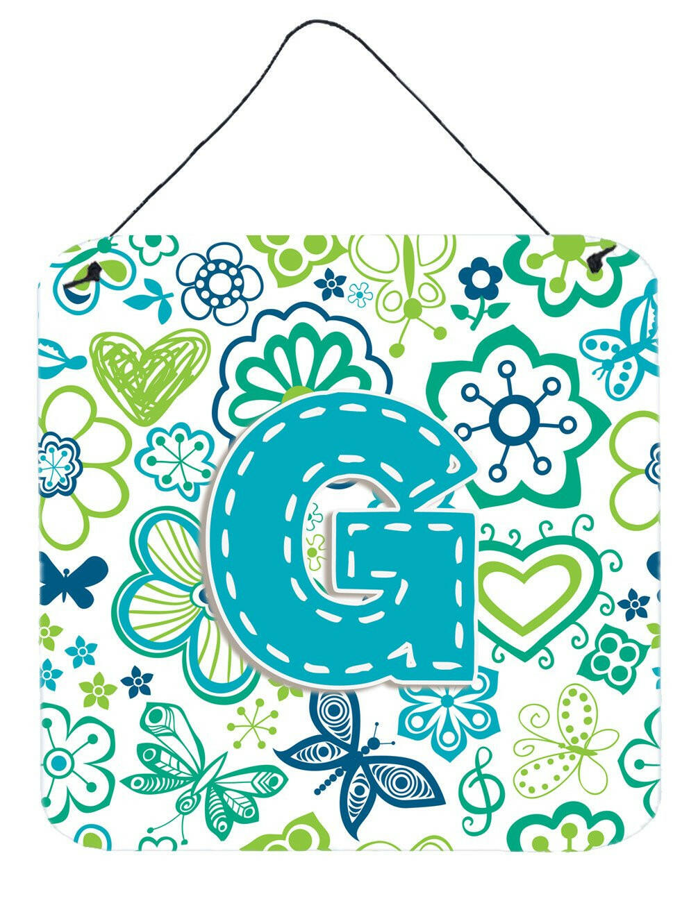 Letter G Flowers and Butterflies Teal Blue Wall or Door Hanging Prints CJ2006-GDS66 by Caroline's Treasures
