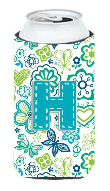 Letter H Flowers and Butterflies Teal Blue Tall Boy Beverage Insulator Hugger CJ2006-HTBC by Caroline's Treasures