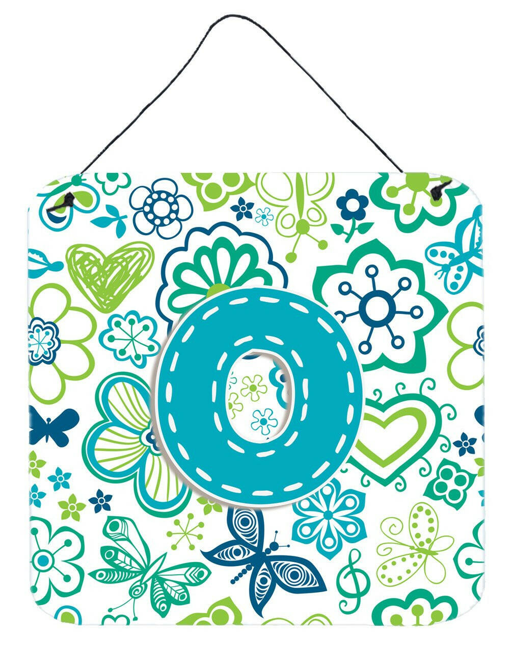 Letter O Flowers and Butterflies Teal Blue Wall or Door Hanging Prints CJ2006-ODS66 by Caroline's Treasures