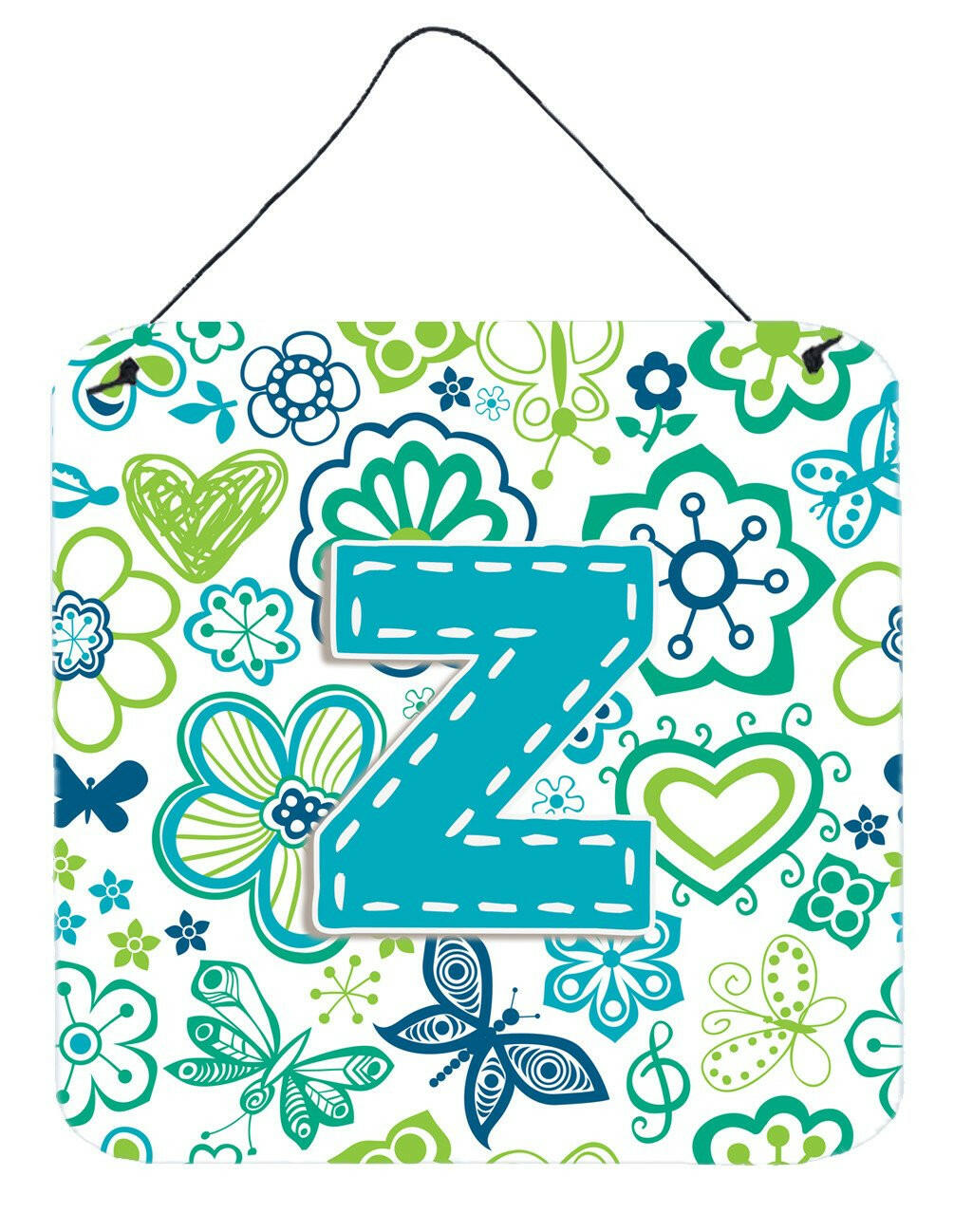 Letter Z Flowers and Butterflies Teal Blue Wall or Door Hanging Prints CJ2006-ZDS66 by Caroline's Treasures