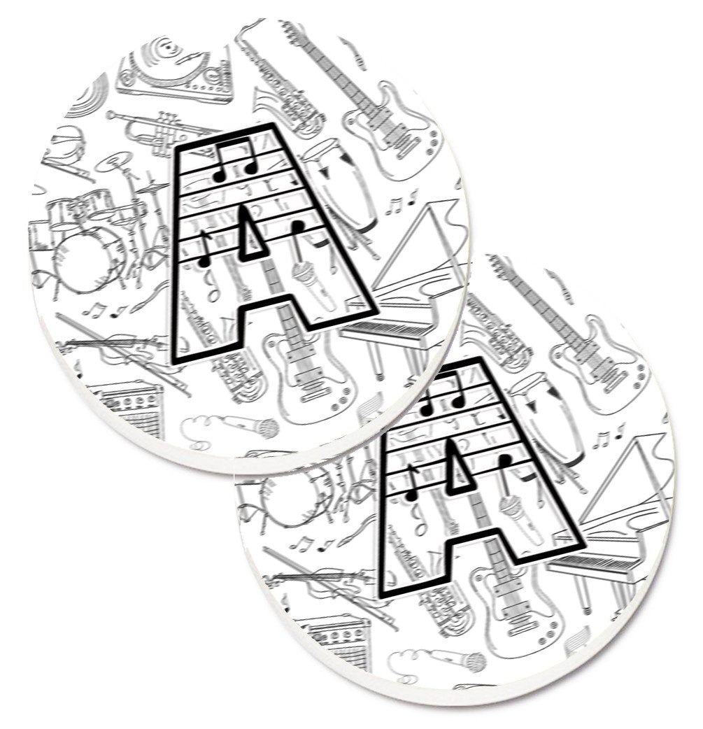Letter A Musical Note Letters Set of 2 Cup Holder Car Coasters CJ2007-ACARC by Caroline's Treasures