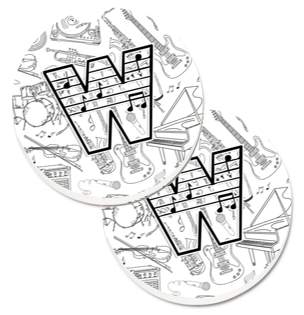 Letter W Musical Note Letters Set of 2 Cup Holder Car Coasters CJ2007-WCARC by Caroline&#39;s Treasures