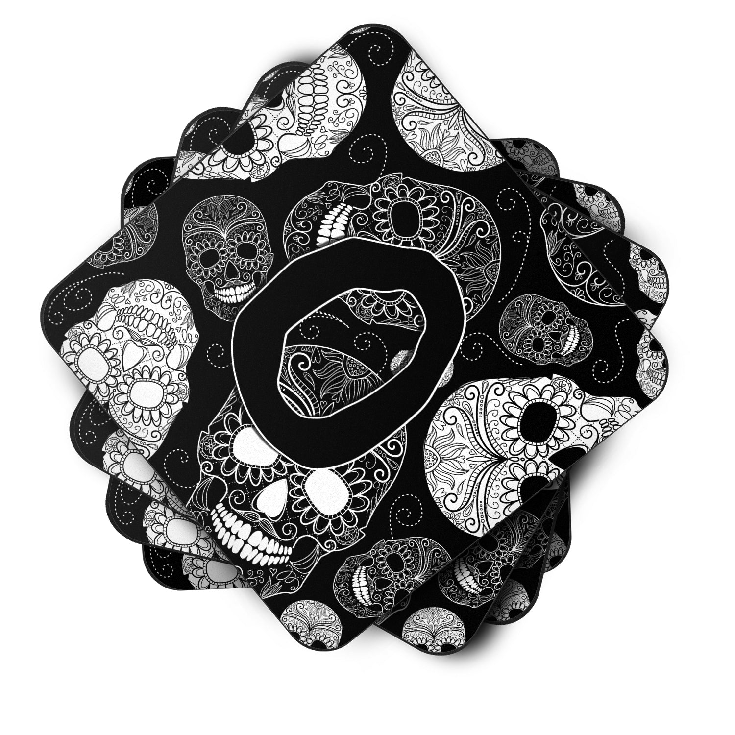 Set of 4 Letter O Day of the Dead Skulls Black Foam Coasters CJ2008-OFC - the-store.com