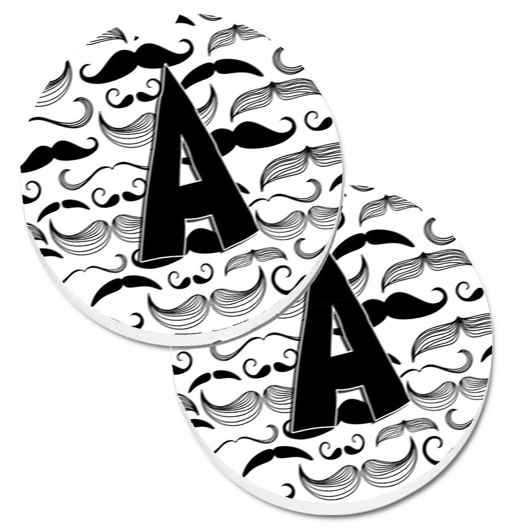 Letter A Moustache Initial Set of 2 Cup Holder Car Coasters CJ2009-ACARC by Caroline's Treasures