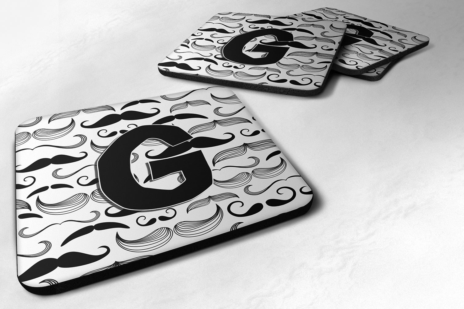Set of 4 Letter G Moustache Initial Foam Coasters CJ2009-GFC - the-store.com