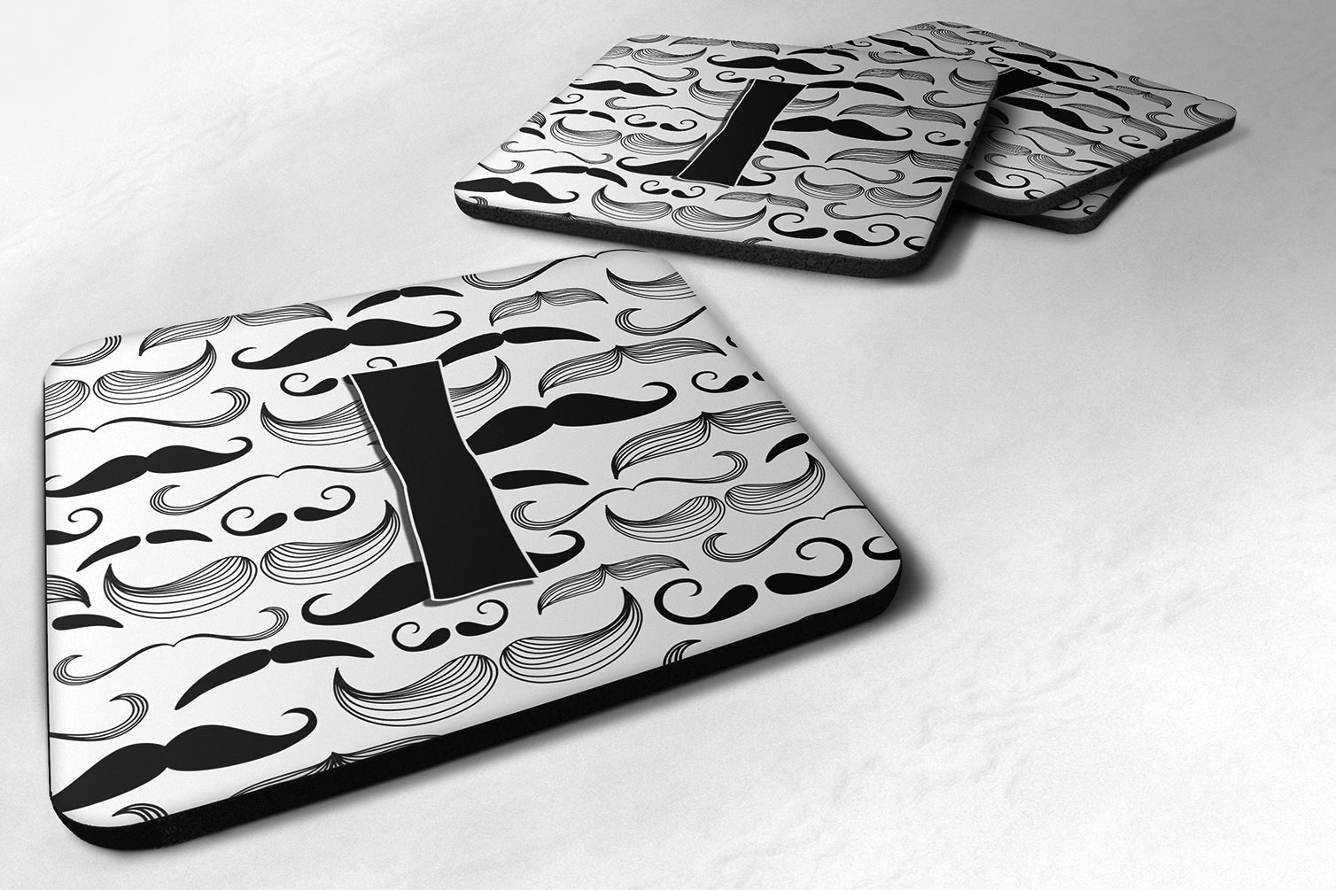 Set of 4 Letter I Moustache Initial Foam Coasters CJ2009-IFC - the-store.com
