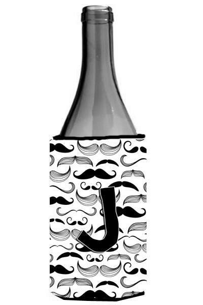 Letter J Moustache Initial Wine Bottle Beverage Insulator Hugger CJ2009-JLITERK by Caroline's Treasures
