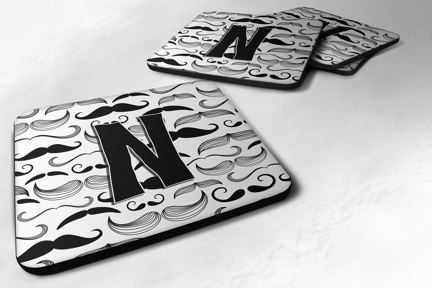 Set of 4 Letter N Moustache Initial Foam Coasters CJ2009-NFC - the-store.com