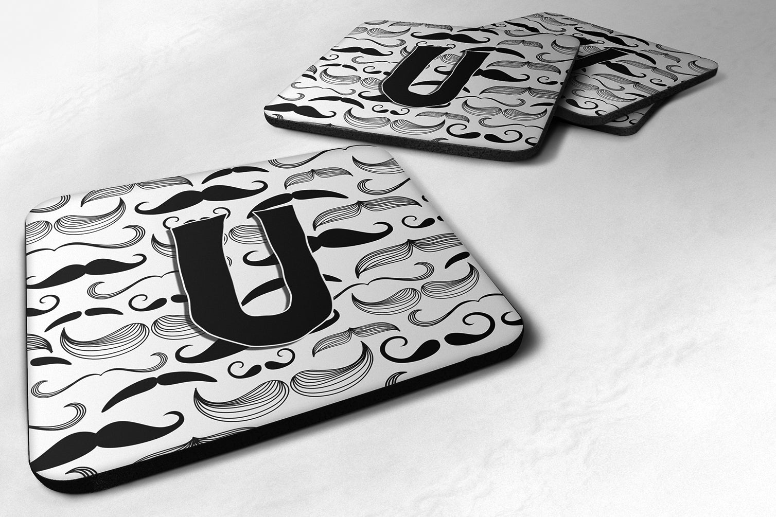 Set of 4 Letter U Moustache Initial Foam Coasters CJ2009-UFC - the-store.com