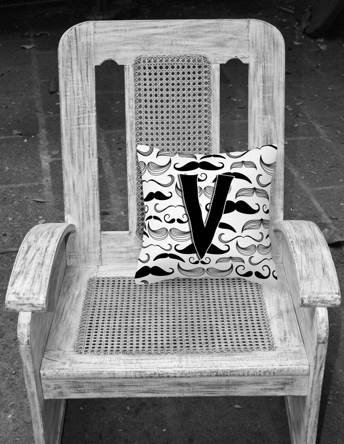 Letter V Moustache Initial Canvas Fabric Decorative Pillow CJ2009-VPW1414 by Caroline's Treasures