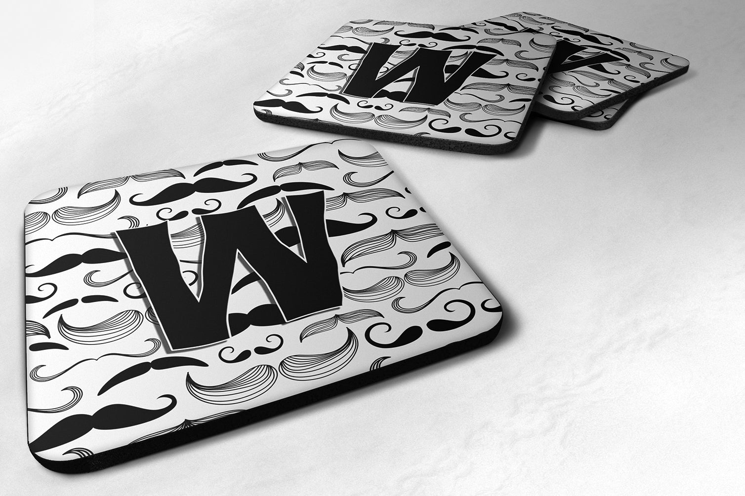 Set of 4 Letter W Moustache Initial Foam Coasters CJ2009-WFC - the-store.com