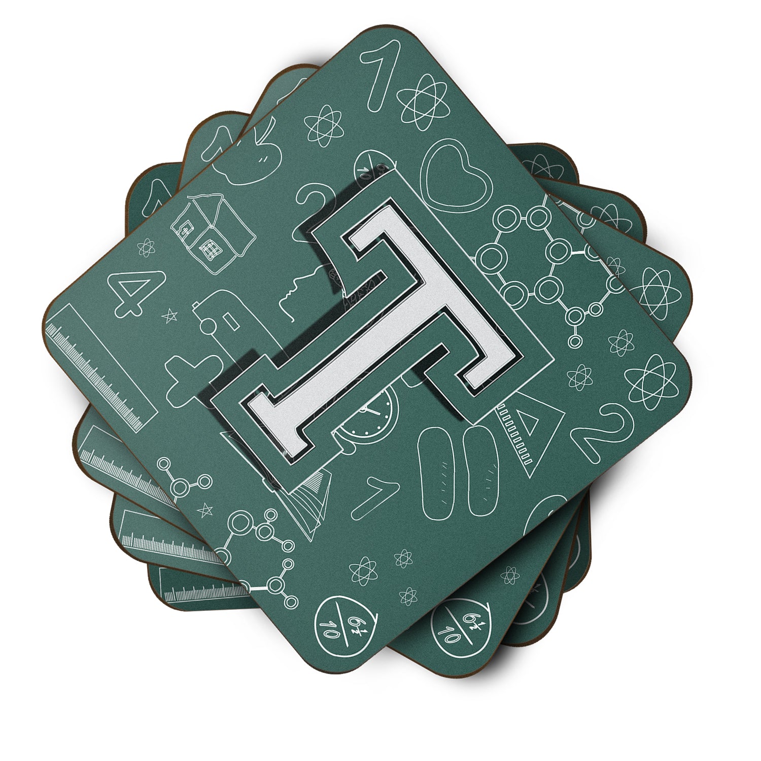 Set of 4 Letter T Back to School Initial Foam Coasters CJ2010-TFC - the-store.com