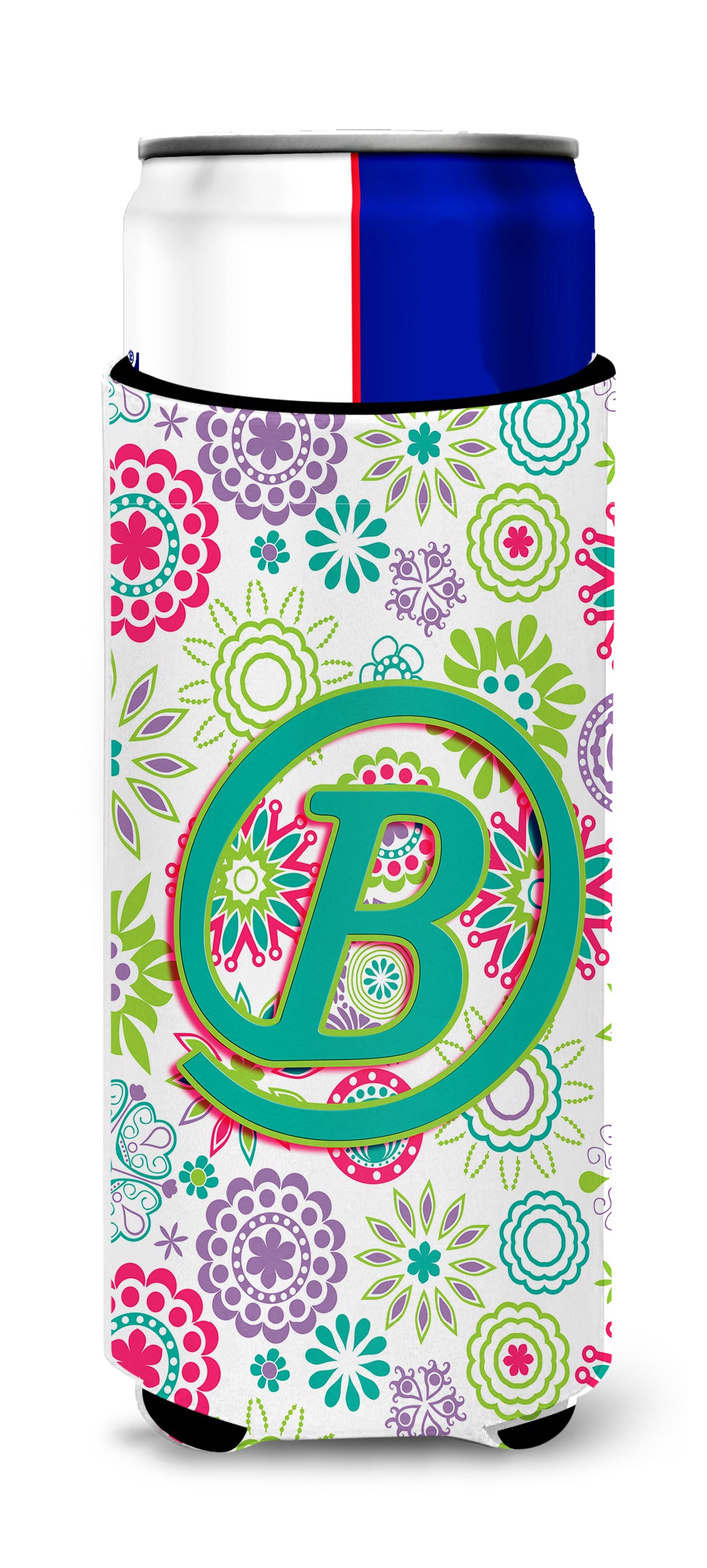 Letter B Flowers Pink Teal Green Initial Ultra Beverage Insulators for slim cans CJ2011-BMUK.