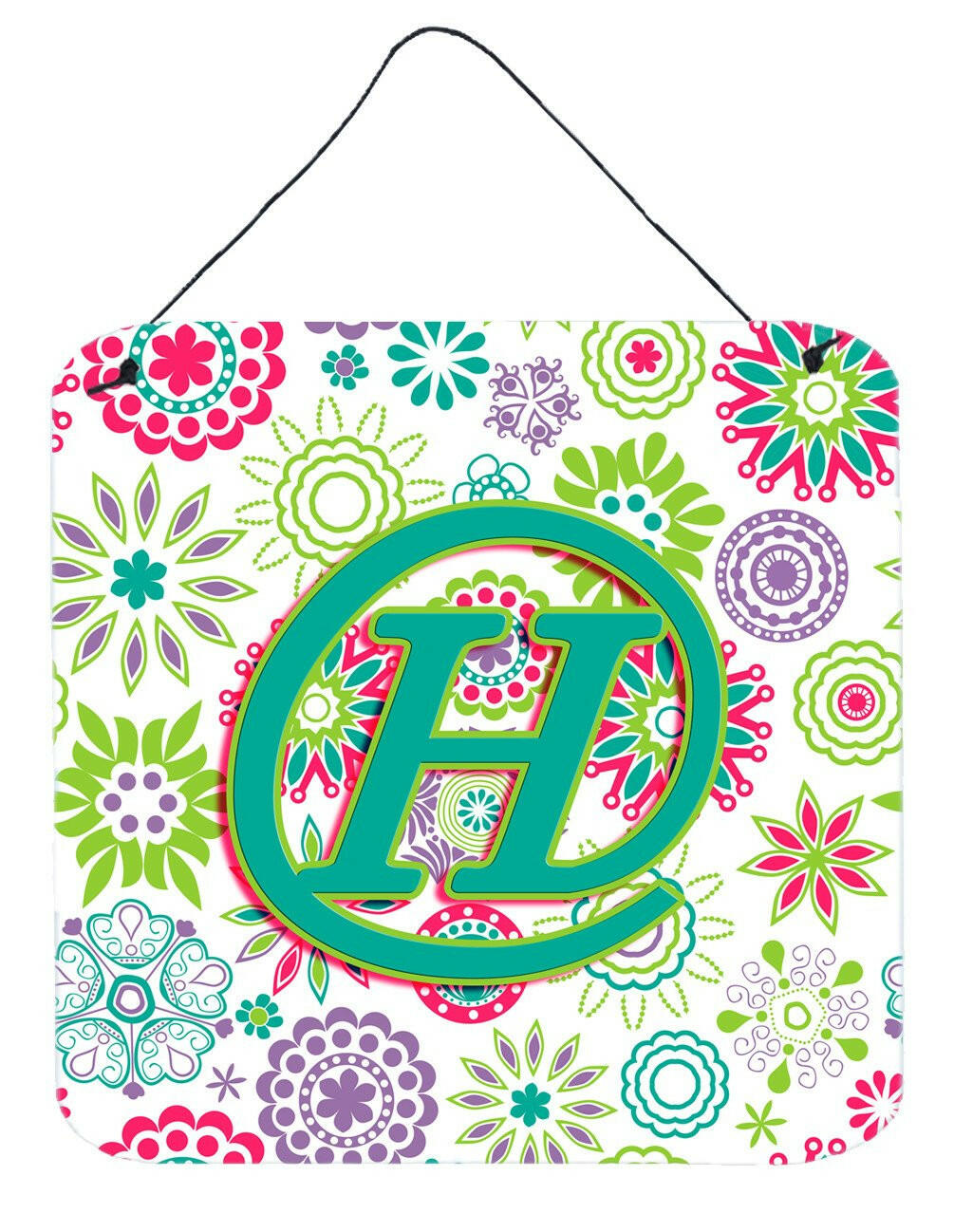 Letter H Flowers Pink Teal Green Initial Wall or Door Hanging Prints CJ2011-HDS66 by Caroline's Treasures