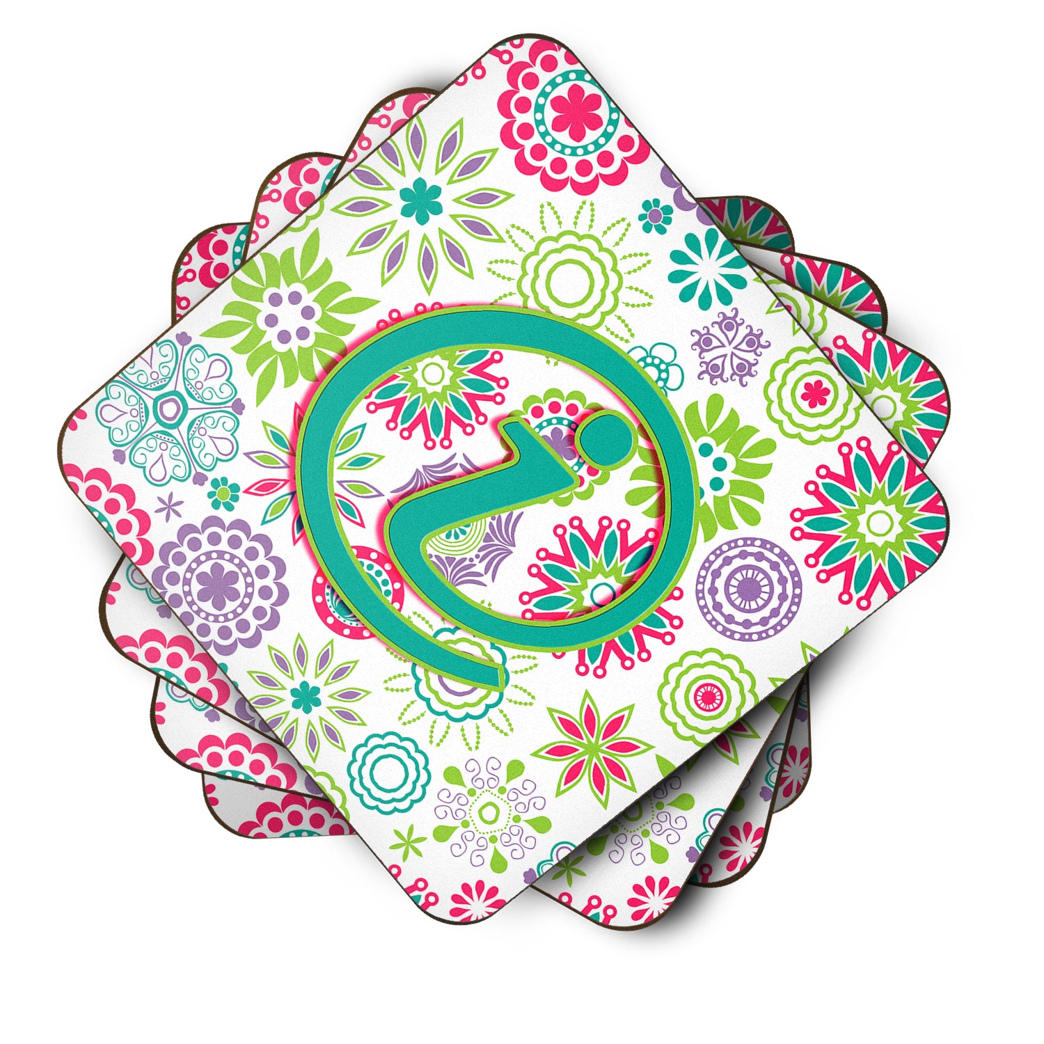 Set of 4 Letter I Flowers Pink Teal Green Initial Foam Coasters CJ2011-IFC - the-store.com