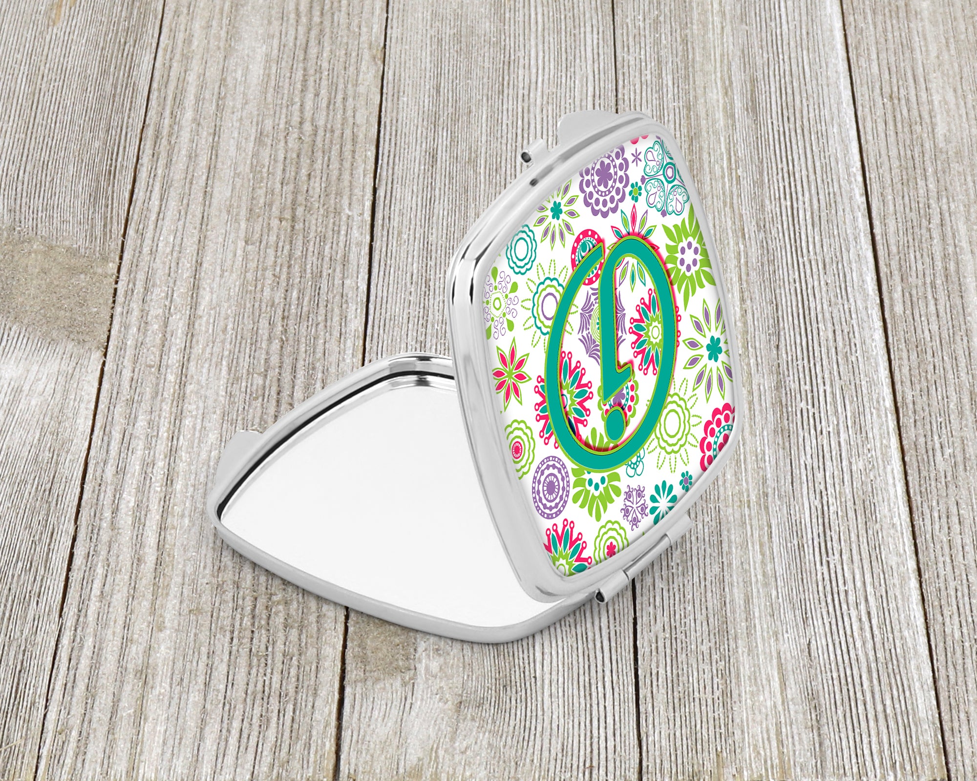 Letter J Flowers Pink Teal Green Initial Compact Mirror CJ2011-JSCM