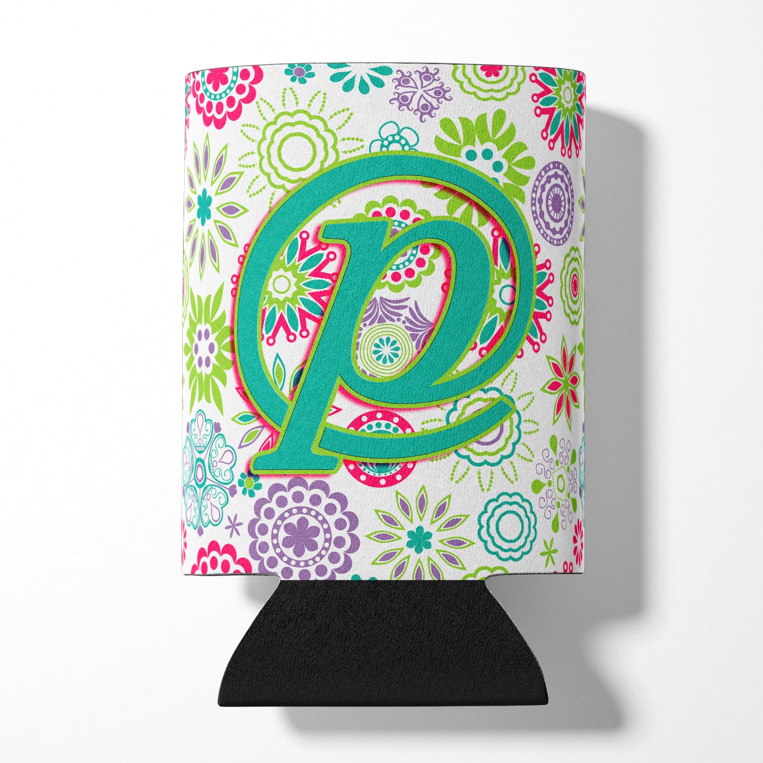 Letter P Flowers Pink Teal Green Initial Can or Bottle Hugger CJ2011-PCC.