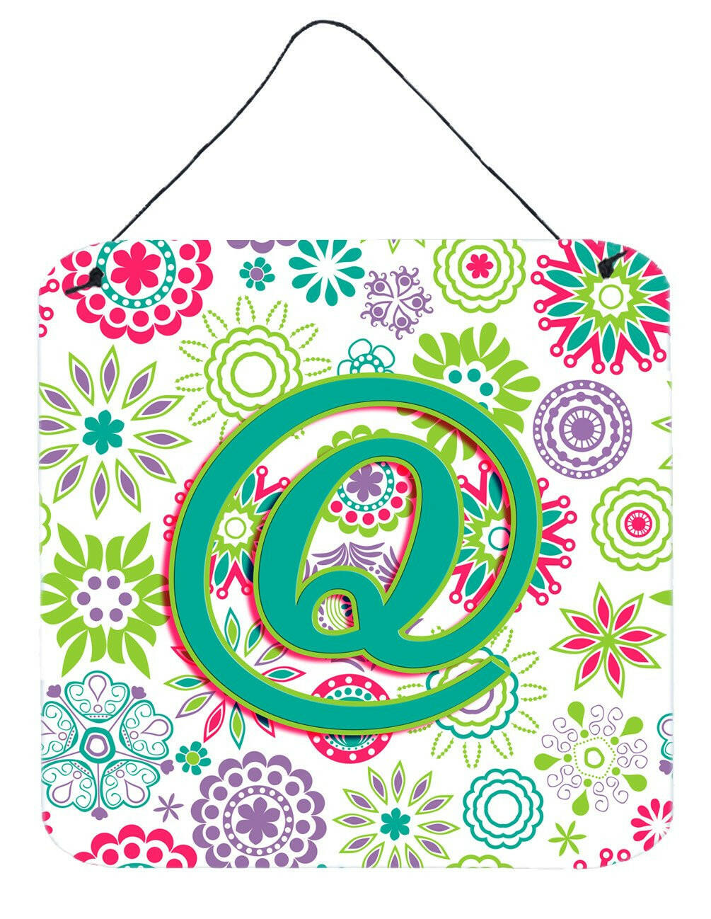 Letter Q Flowers Pink Teal Green Initial Wall or Door Hanging Prints CJ2011-QDS66 by Caroline's Treasures