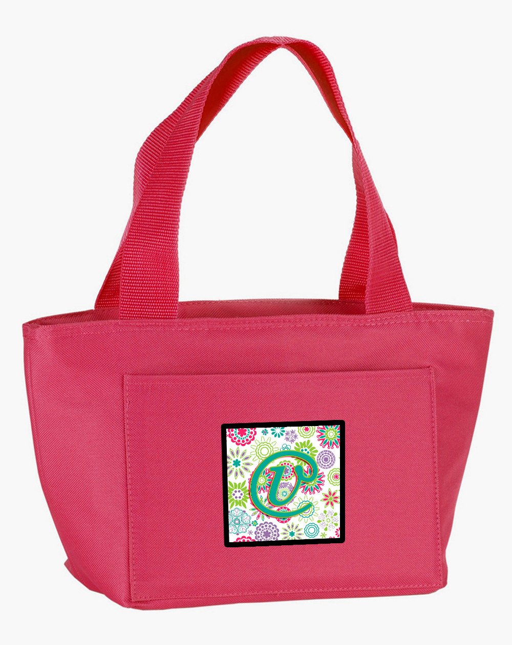Letter V Flowers Pink Teal Green Initial Lunch Bag CJ2011-VPK-8808 by Caroline's Treasures