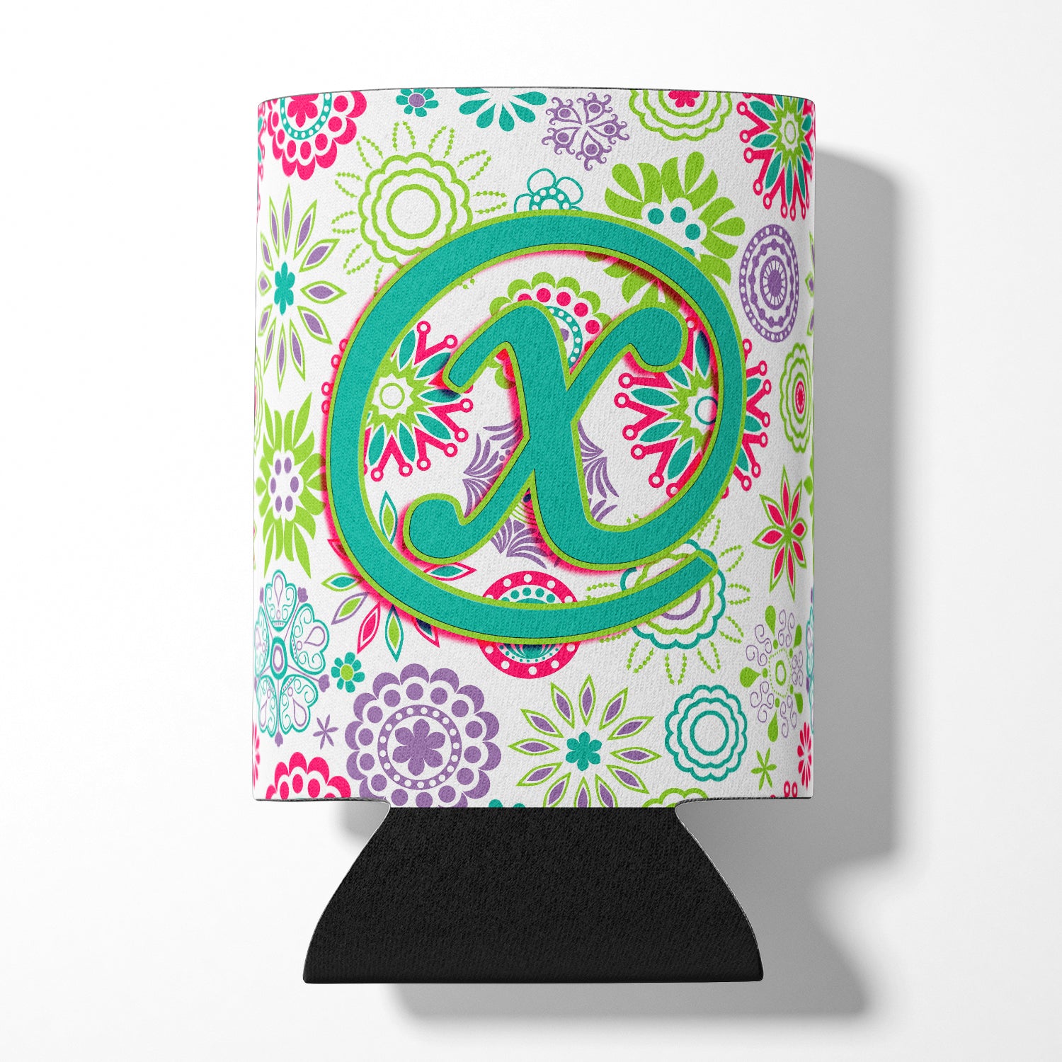 Letter X Flowers Pink Teal Green Initial Can or Bottle Hugger CJ2011-XCC