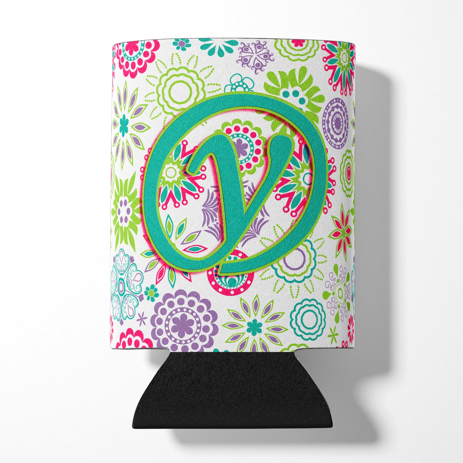 Letter Y Flowers Pink Teal Green Initial Can or Bottle Hugger CJ2011-YCC