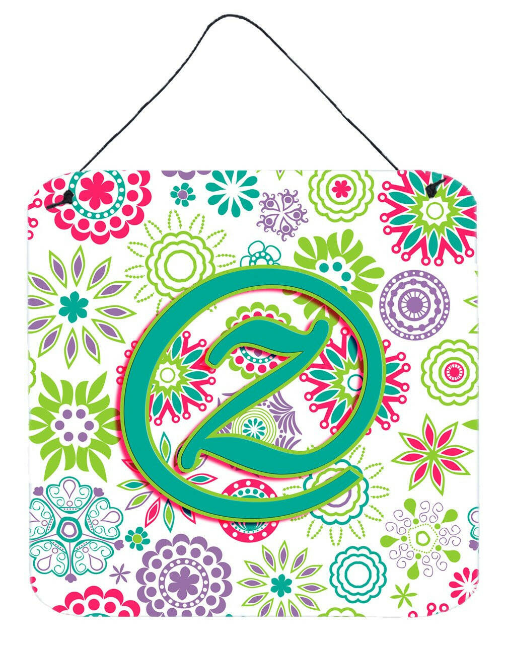 Letter Z Flowers Pink Teal Green Initial Wall or Door Hanging Prints CJ2011-ZDS66 by Caroline's Treasures