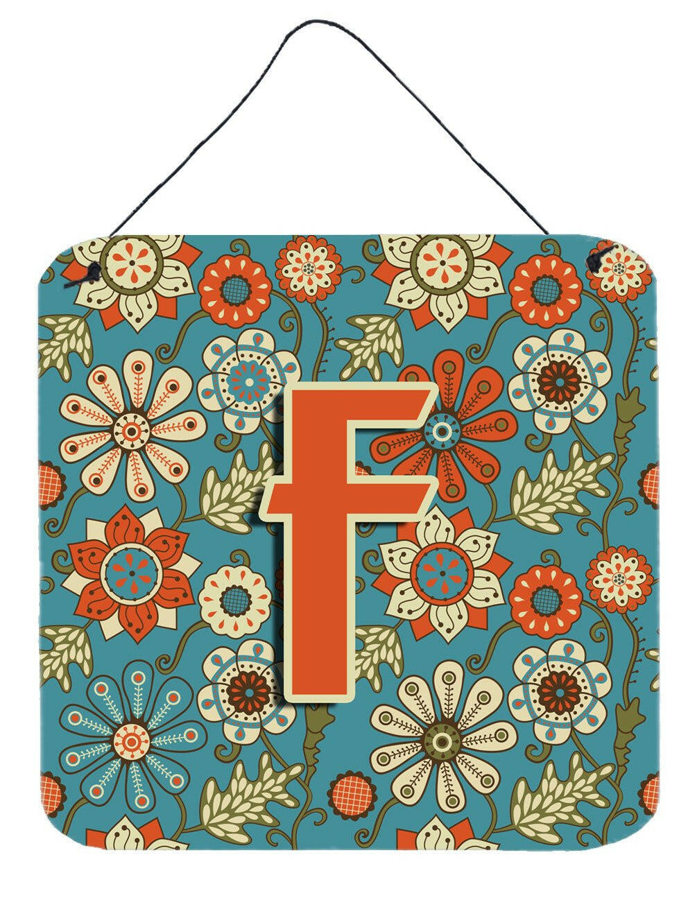Letter F Flowers Retro Blue Wall or Door Hanging Prints CJ2012-FDS66 by Caroline's Treasures