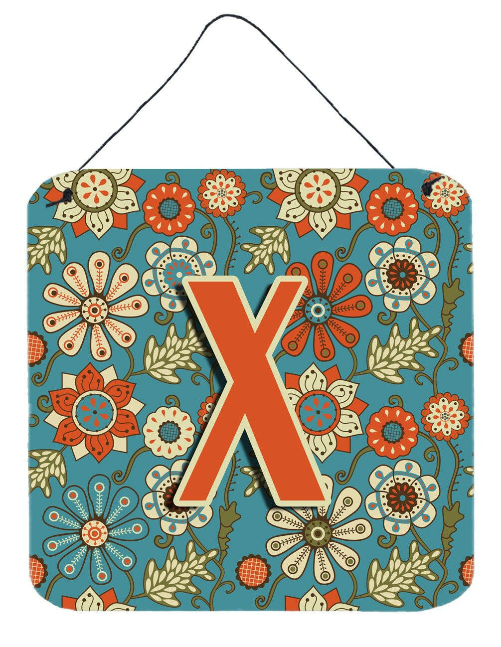 Letter X Flowers Retro Blue Wall or Door Hanging Prints CJ2012-XDS66 by Caroline's Treasures