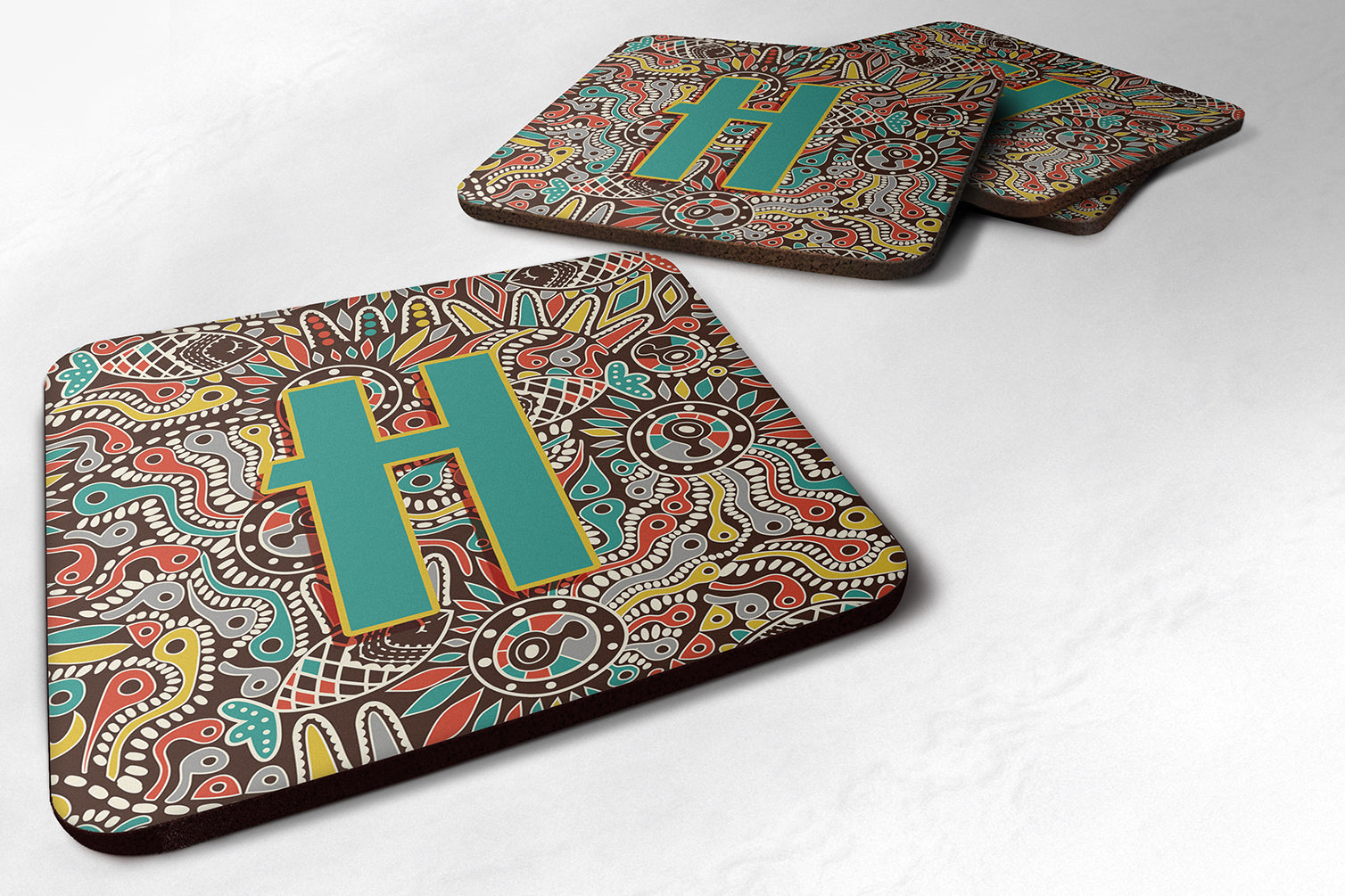 Set of 4 Letter H Retro Tribal Alphabet Initial Foam Coasters CJ2013-HFC - the-store.com