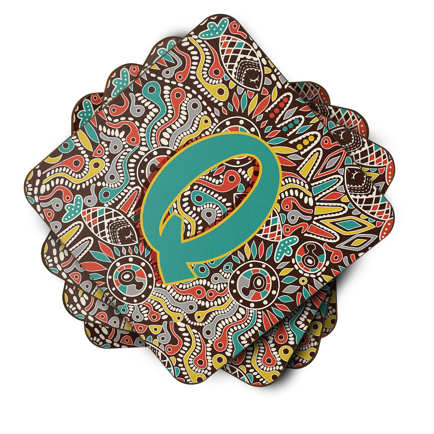 Set of 4 Letter Q Retro Tribal Alphabet Initial Foam Coasters CJ2013-QFC - the-store.com