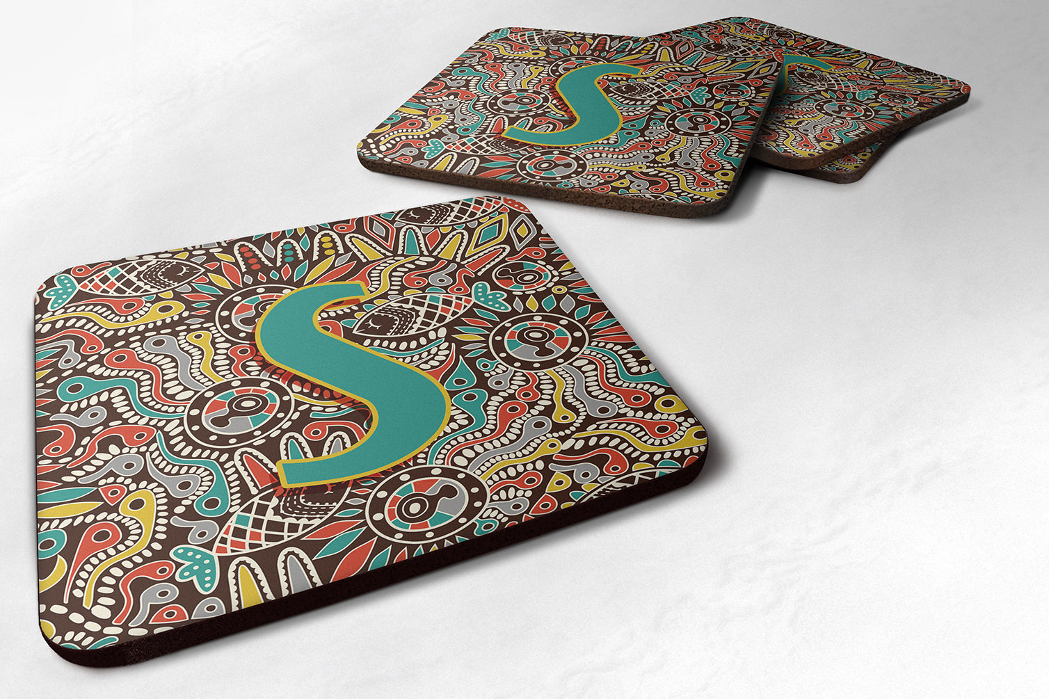 Set of 4 Letter S Retro Tribal Alphabet Initial Foam Coasters CJ2013-SFC - the-store.com