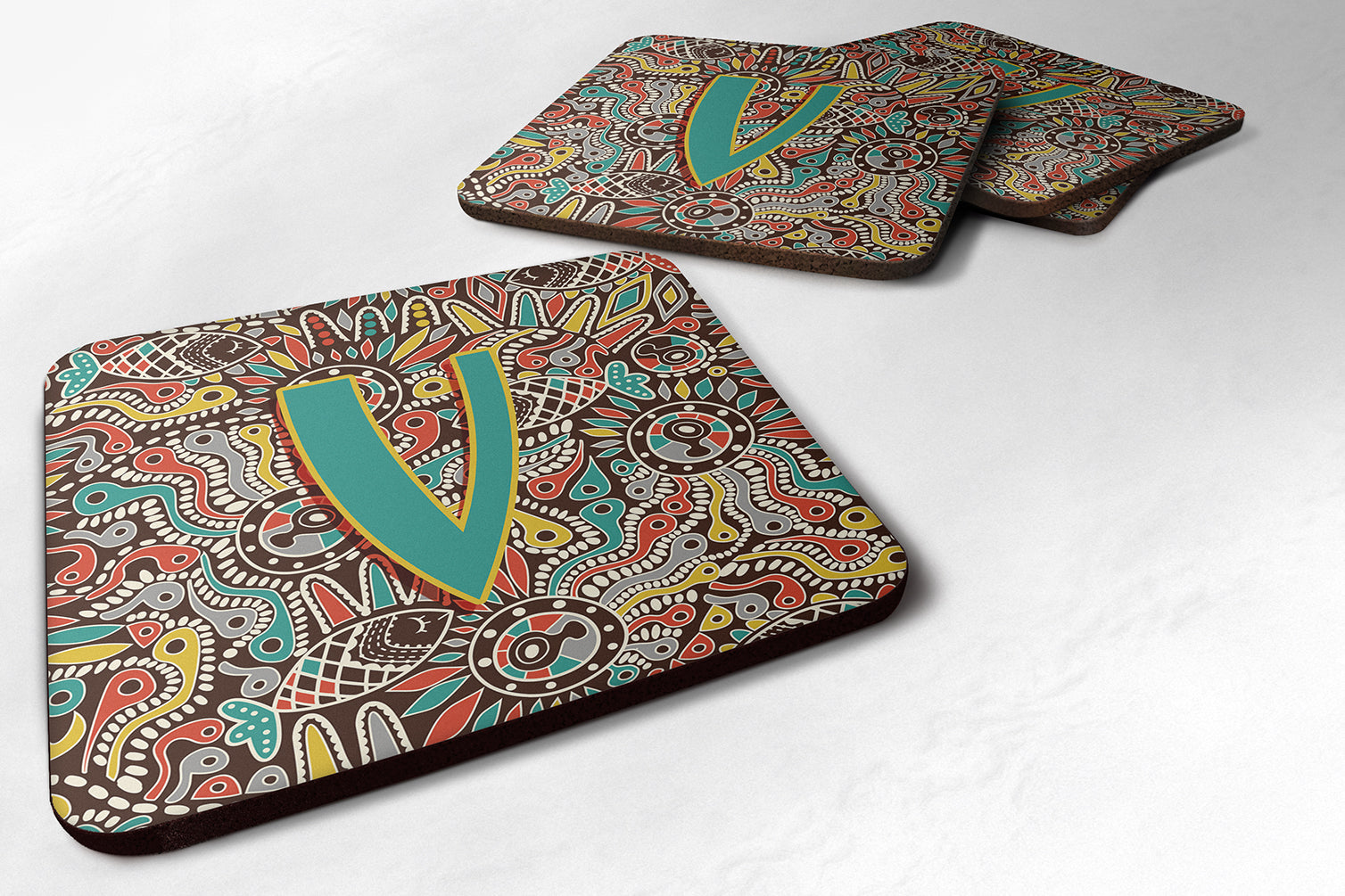 Set of 4 Letter V Retro Tribal Alphabet Initial Foam Coasters CJ2013-VFC - the-store.com