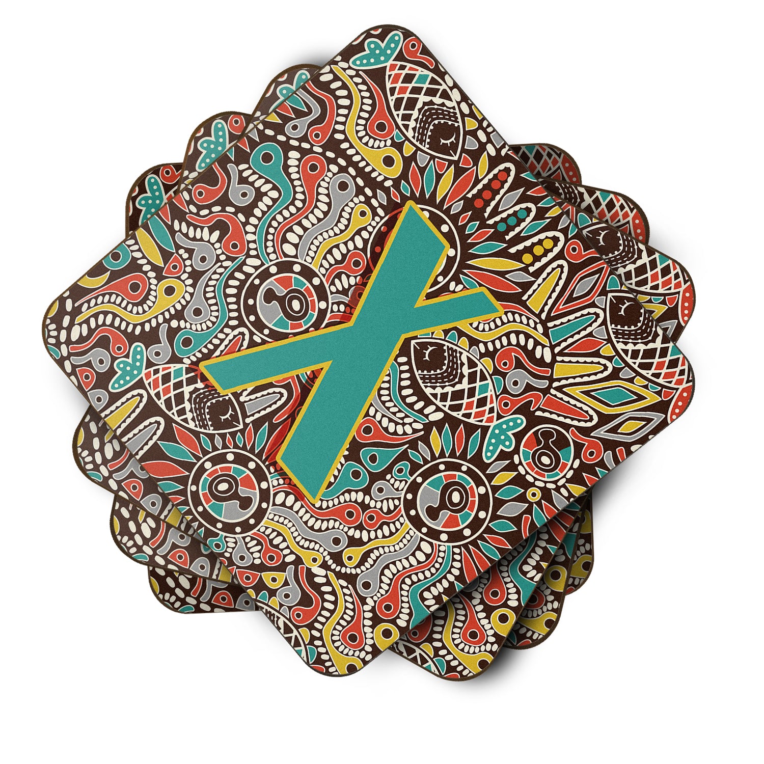 Set of 4 Letter X Retro Tribal Alphabet Initial Foam Coasters CJ2013-XFC - the-store.com
