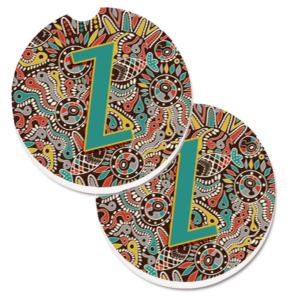 Letter Z Retro Tribal Alphabet Initial Set of 2 Cup Holder Car Coasters CJ2013-ZCARC by Caroline&#39;s Treasures