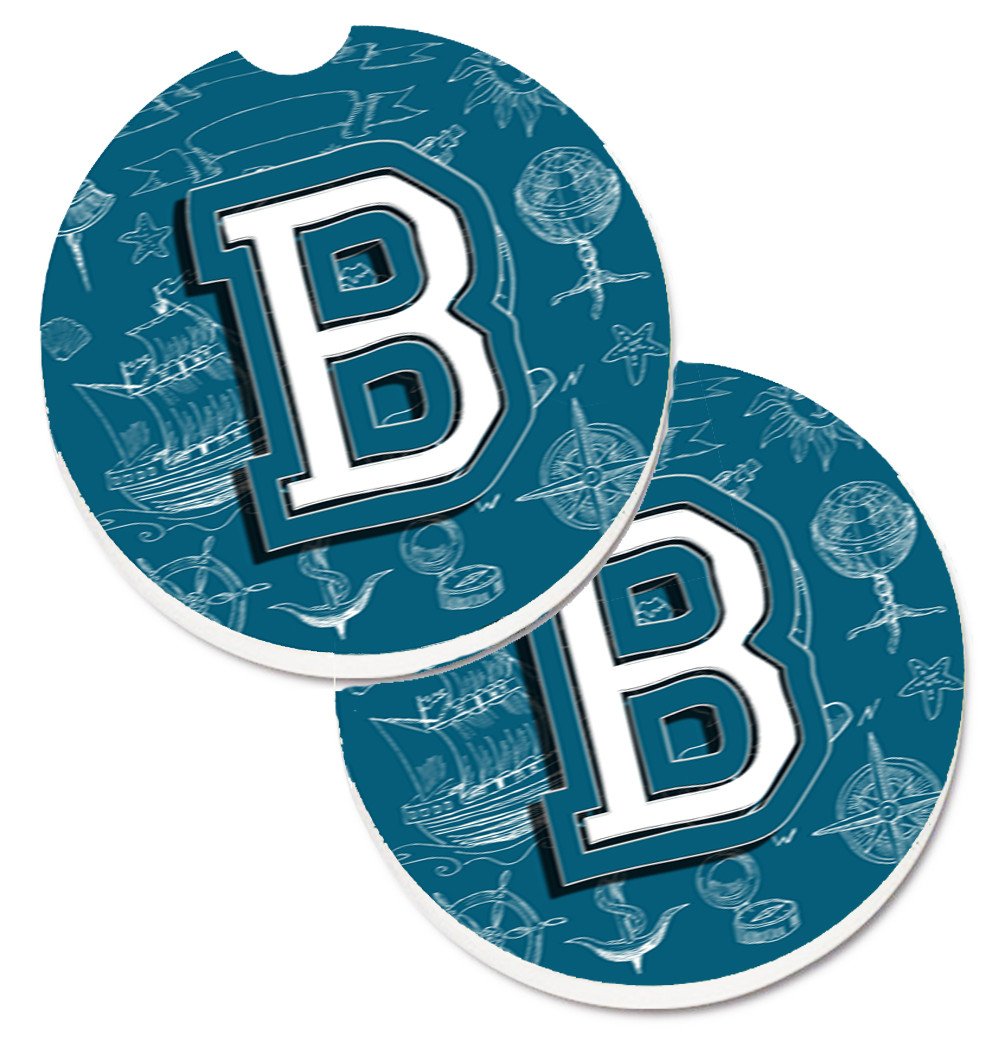 Letter B Sea Doodles Initial Alphabet Set of 2 Cup Holder Car Coasters CJ2014-BCARC by Caroline's Treasures