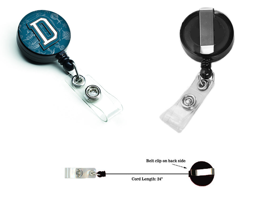 Letter D Sea Doodles Initial Alphabet Retractable Badge Reel CJ2014-DBR